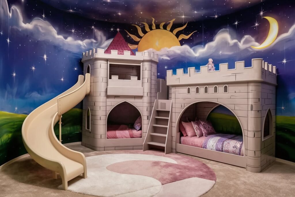 Playful Castle Bunk Bed with Slide
