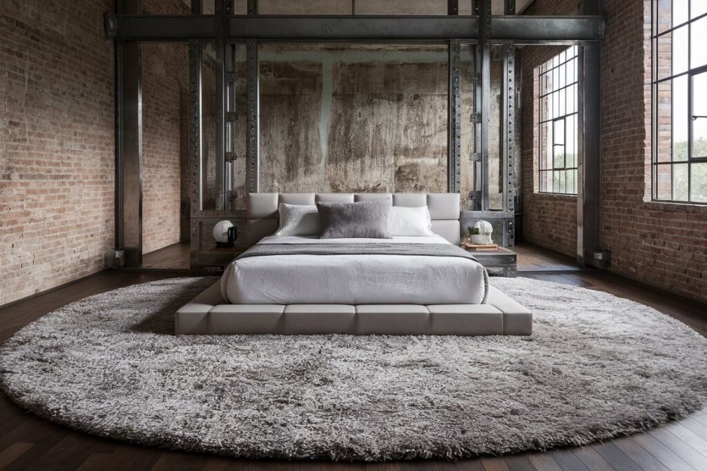 Plush Gray Shag Rug for Modern Industrial Bedrooms
