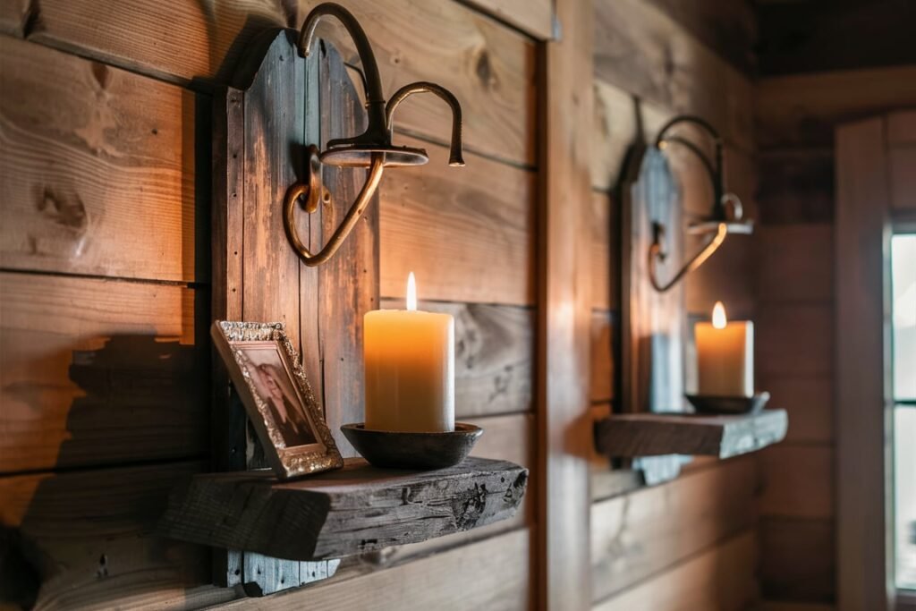  Rustic Farmhouse Sconce with Reclaimed Wood Shelf
