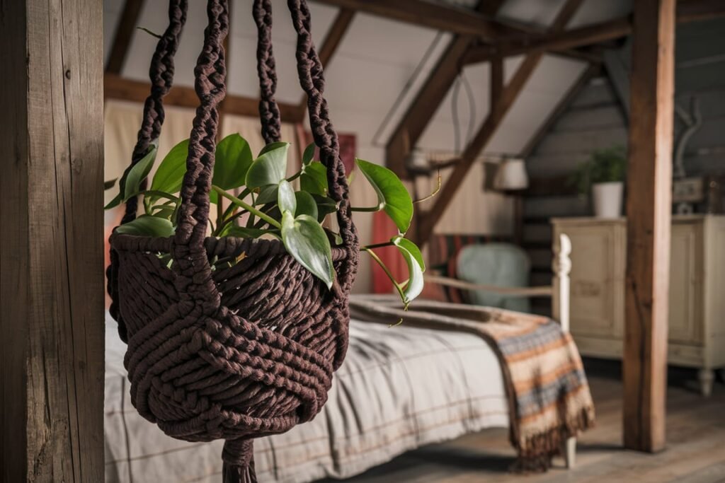 Rustic Macramé Planter with Philodendron
