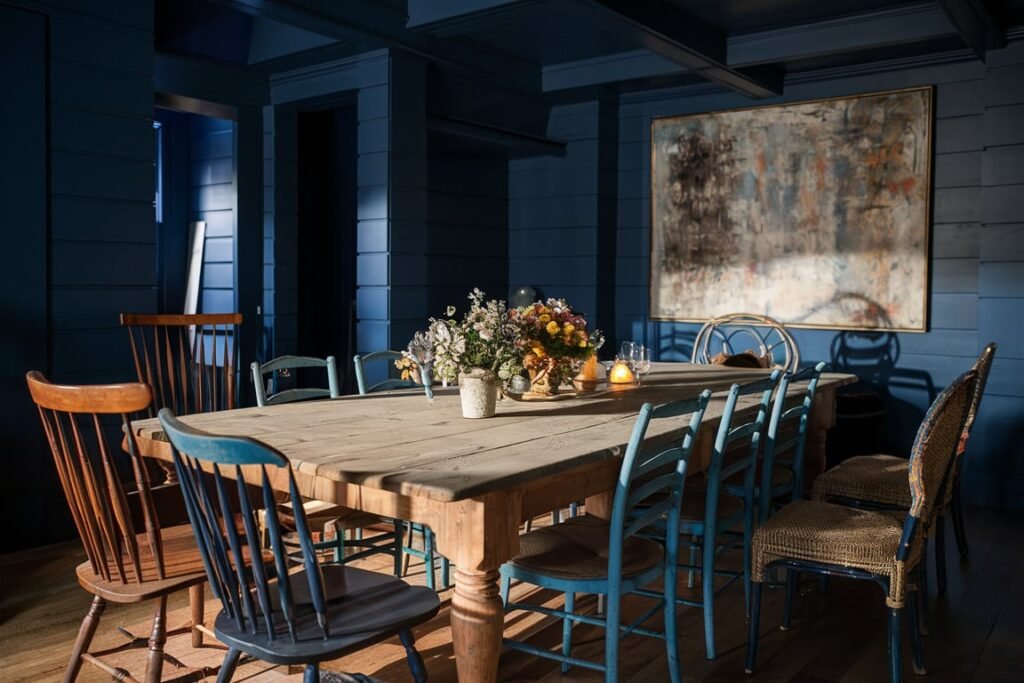 Rustic Navy Blue Dining Spaces
