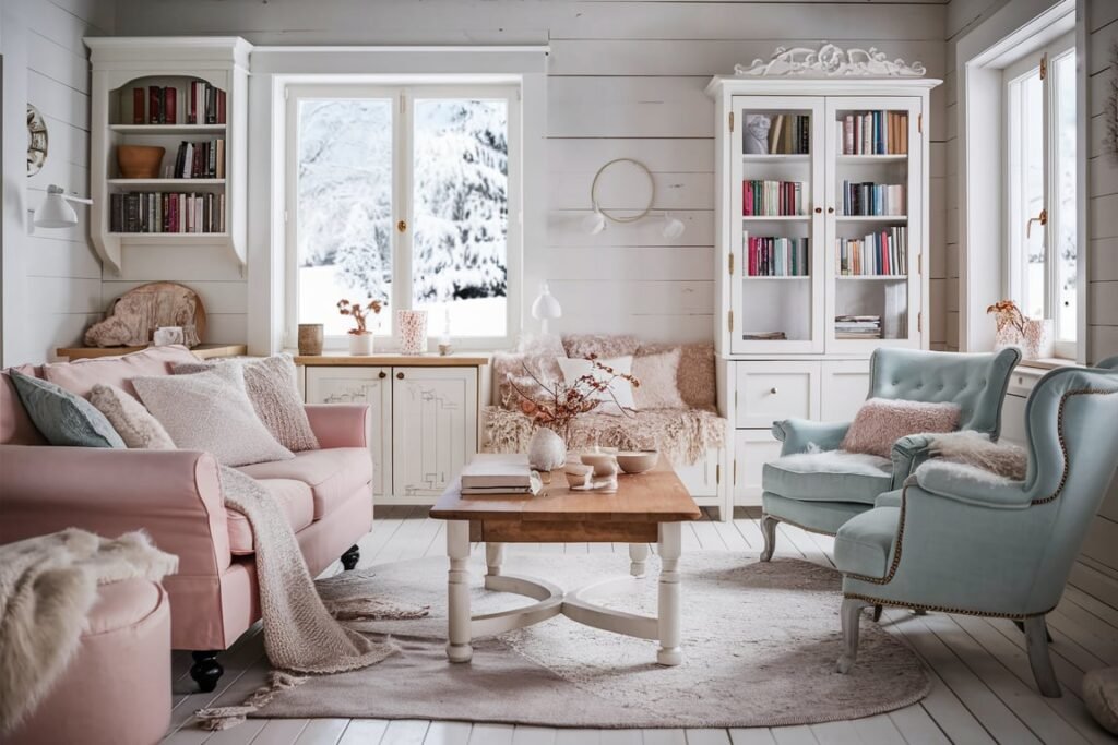 Scandinavian-Inspired Pastel Living Room with Light Woods