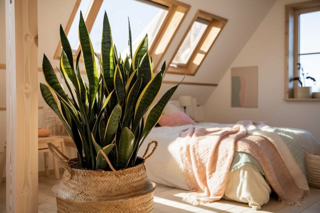 Scandinavian Snake Plant in a Woven Basket
