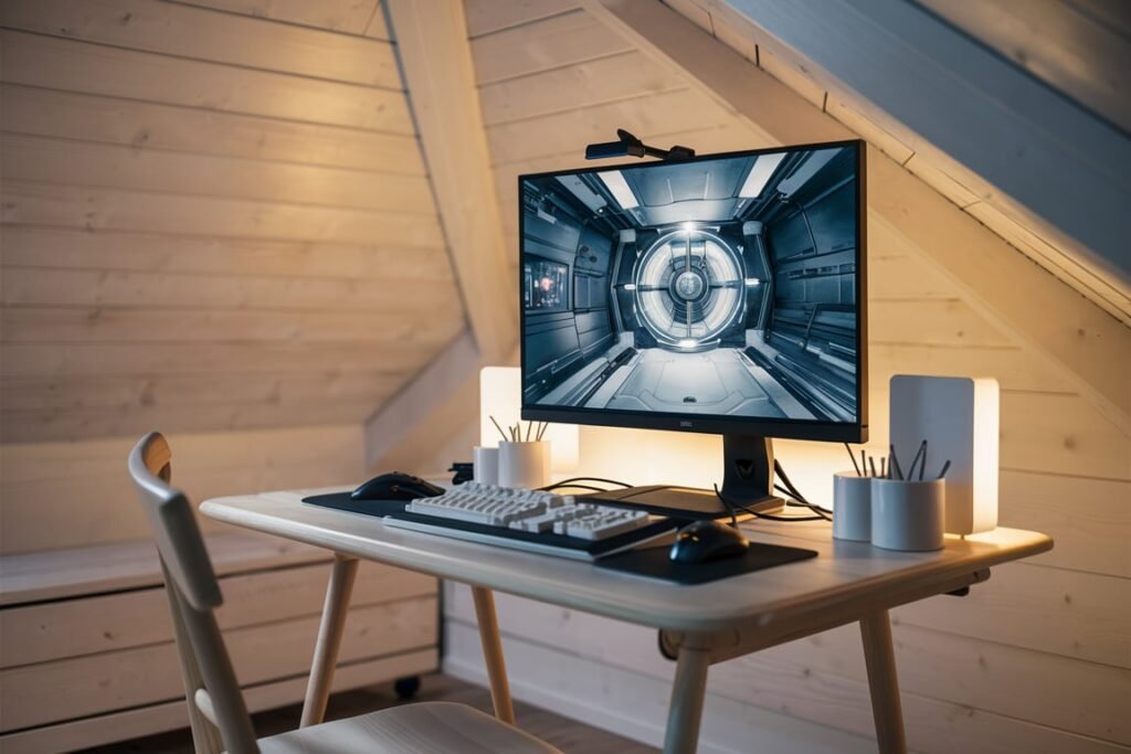 Scandinavian Wooden Gaming Setup
