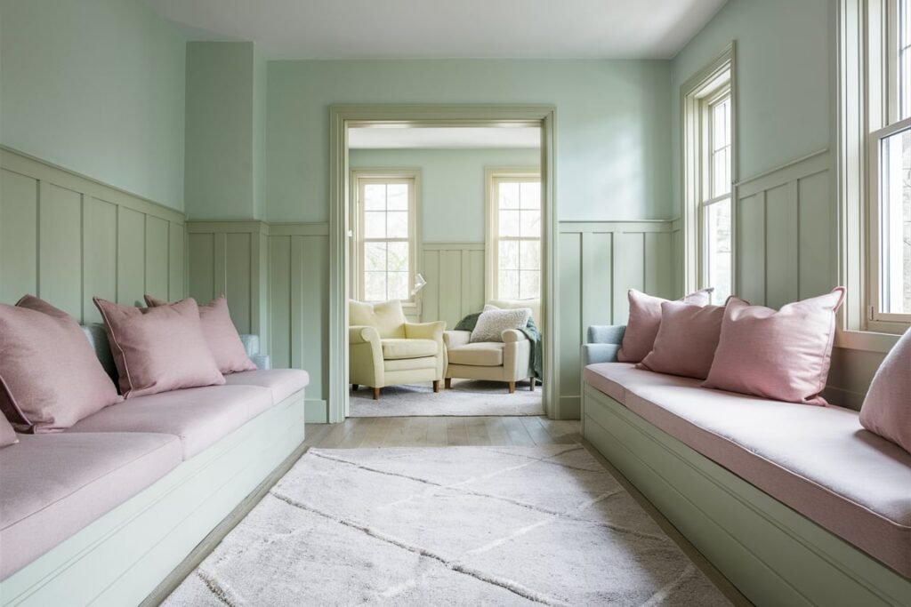 Serene Pastel Peach and Lavender Living Room