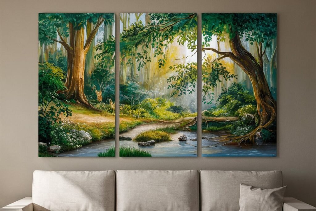 Serene Three-Panel Forest Scene