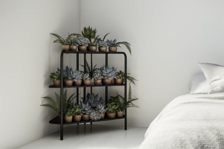 Sleek Black Metal Corner Plant Stand