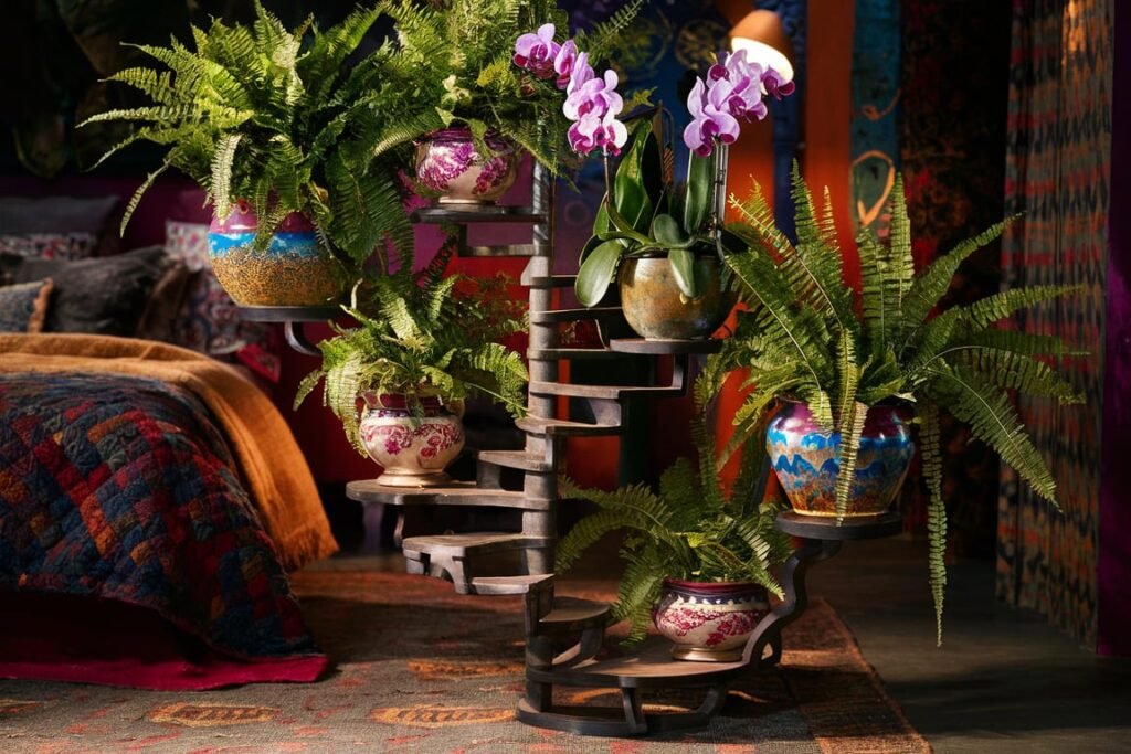 Spiral Staircase Plant Stand for Eclectic Bedrooms