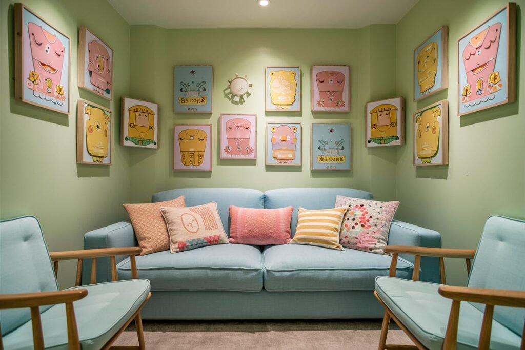 Stylish Pastel Living Room with Pink and White Accents