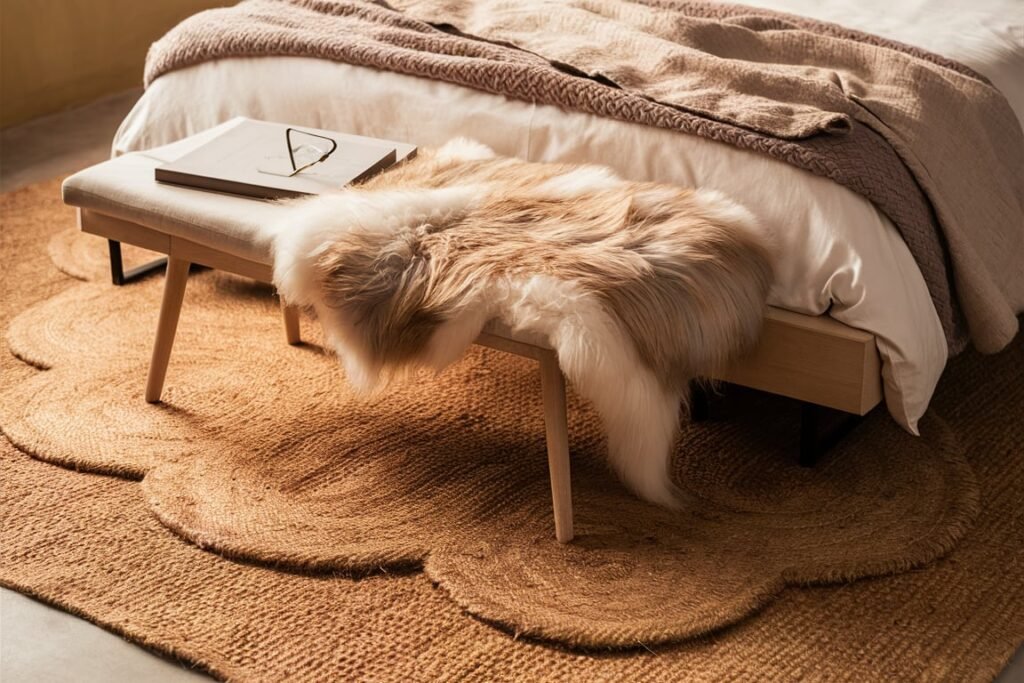 Textured Jute and Fluffy Faux Fur for Bench Areas