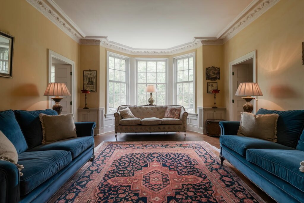 Traditional Elegance with Soft Mustard and Deep Blue