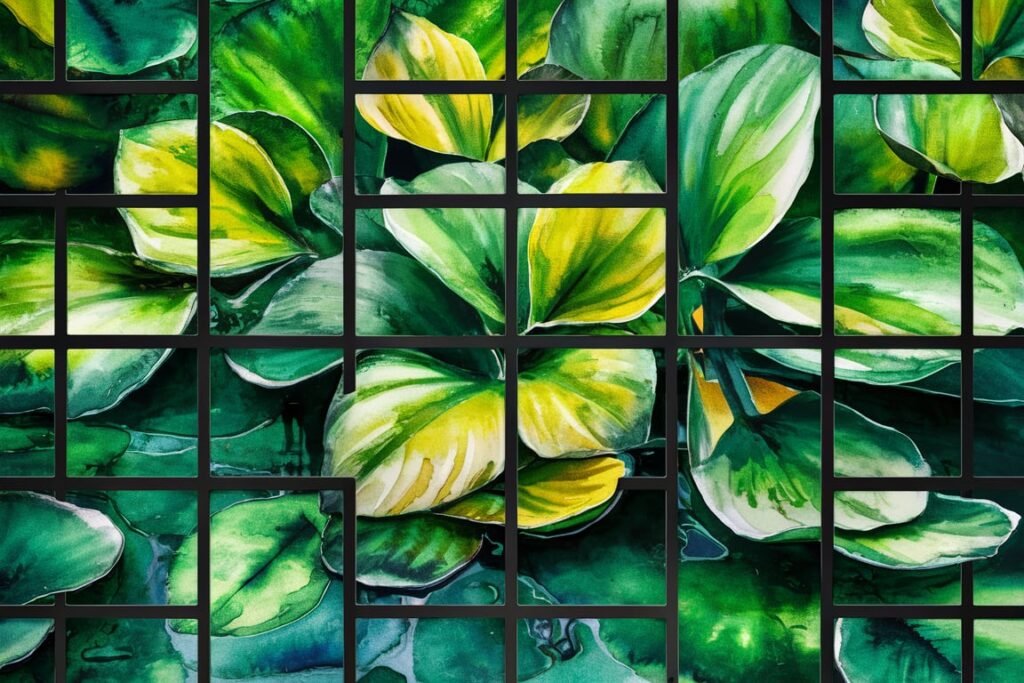Vibrant Watercolor Leaf Grid