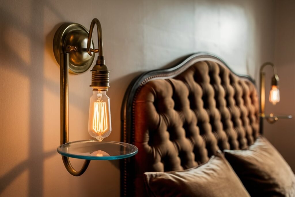 Vintage Brass Sconce with Glass Shelf
