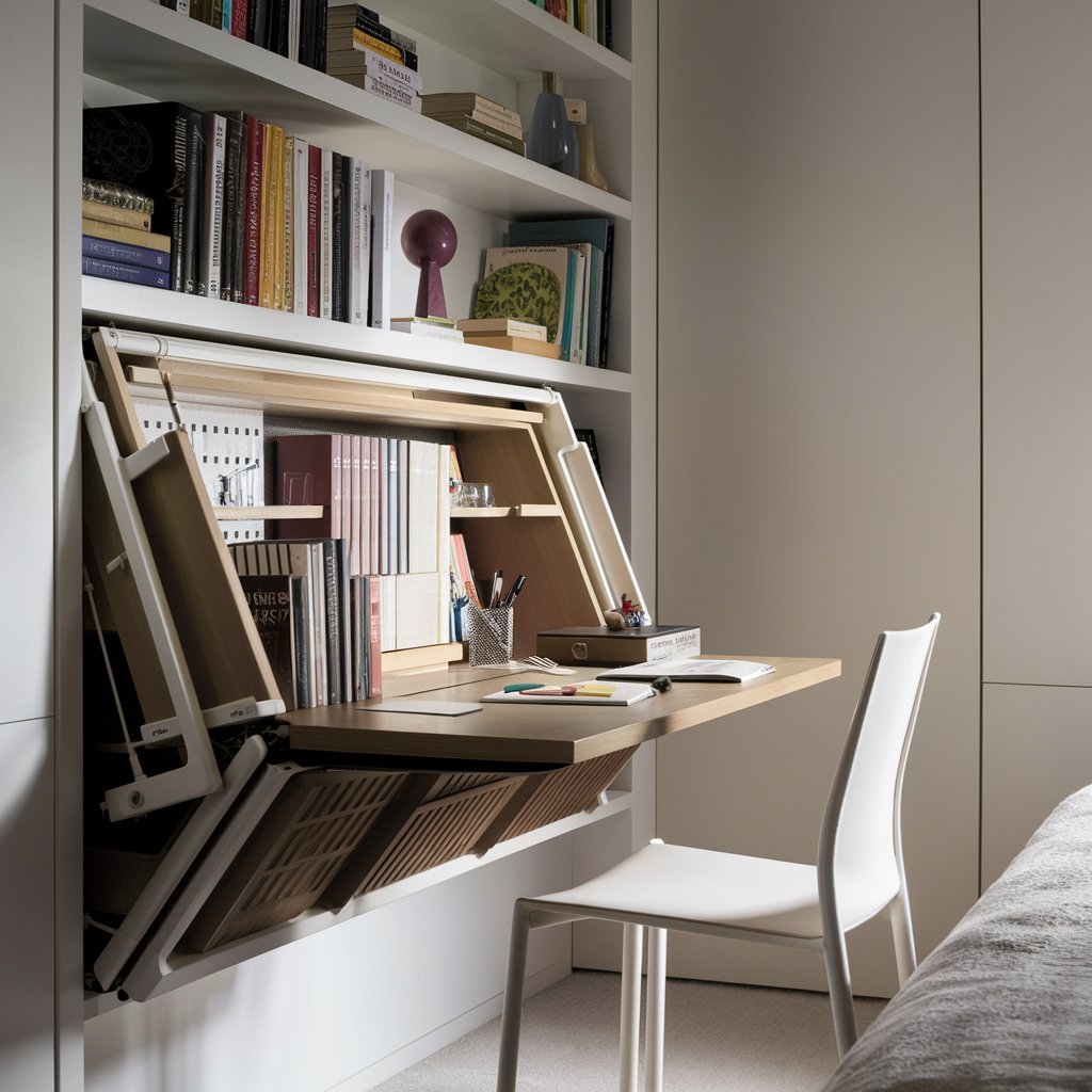 Wall-Mounted Foldable Desk and Bookshelf
