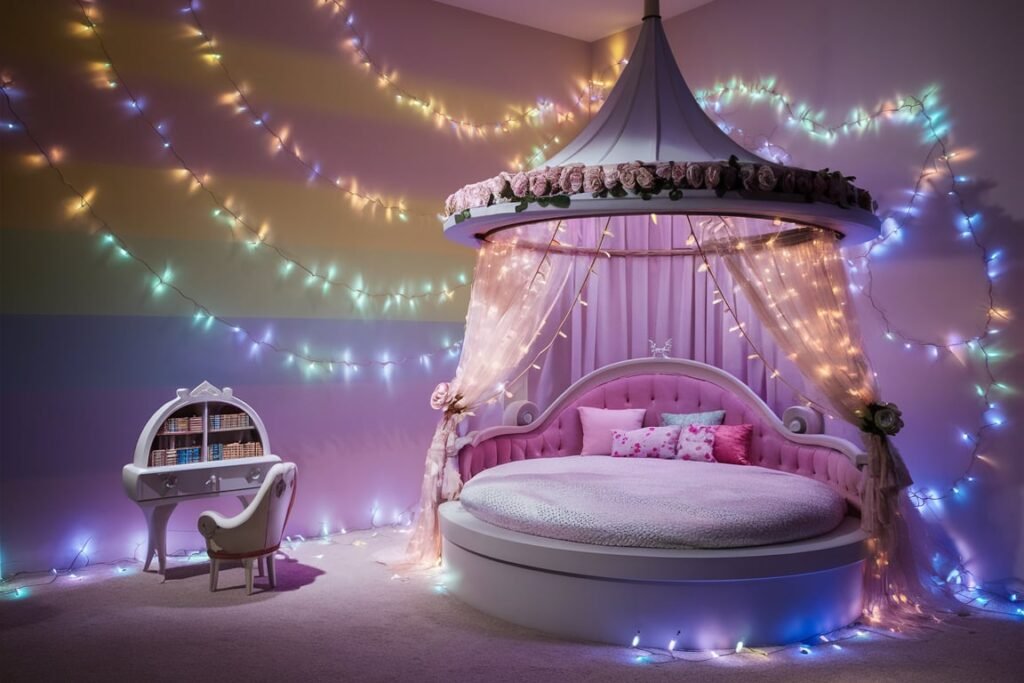 Whimsical Turret-Shaped Bed and Pastel Walls
