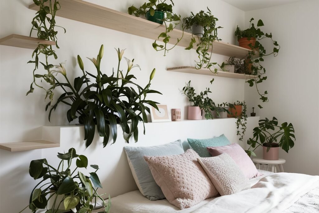 Wooden Shelves with Scandinavian Greenery
