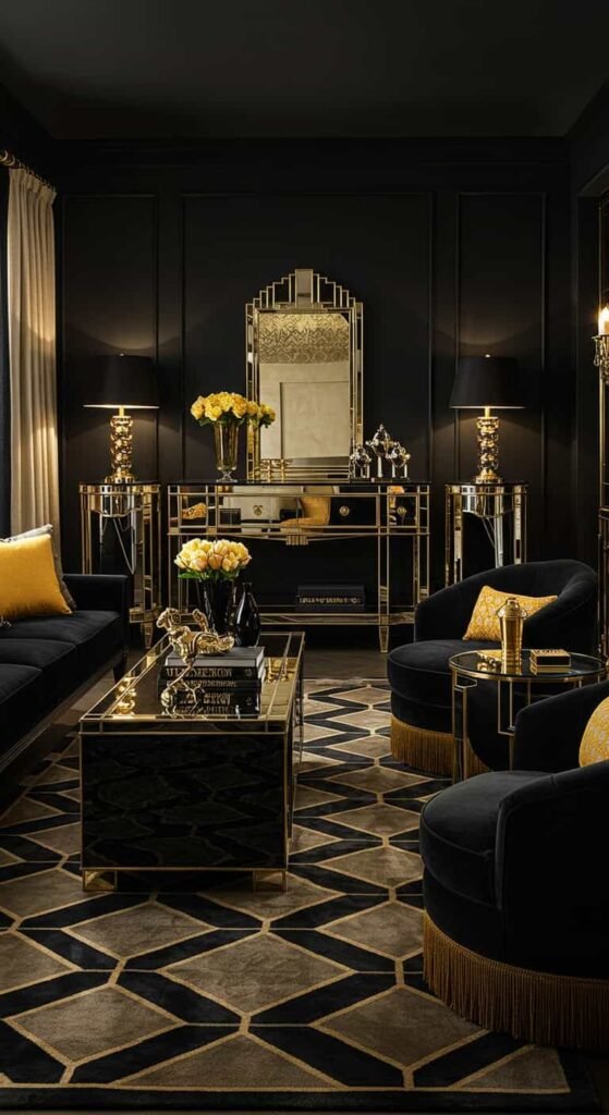 Art Deco-Inspired Formal Living Room with Glamorous Flair
