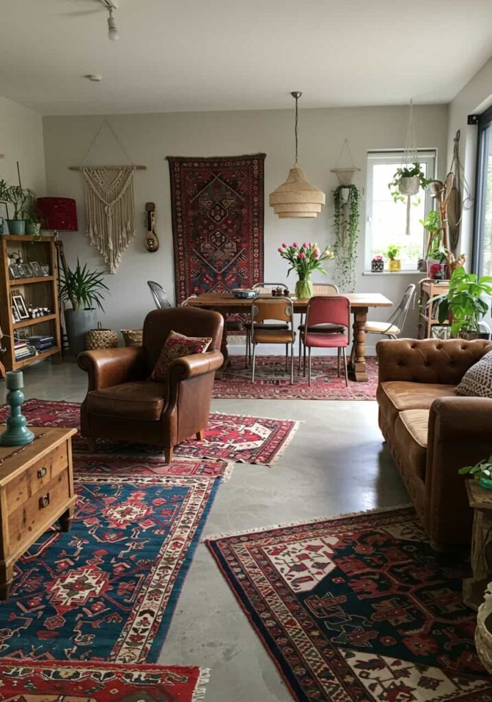 Bohemian Open-Concept Living and Dining Room