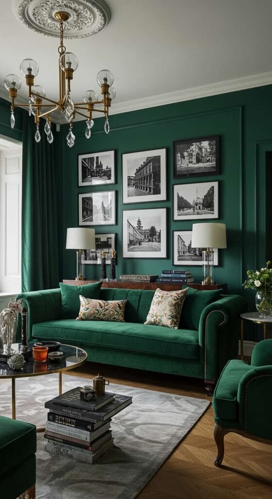 Bold Emerald and Gold Formal Living Room
