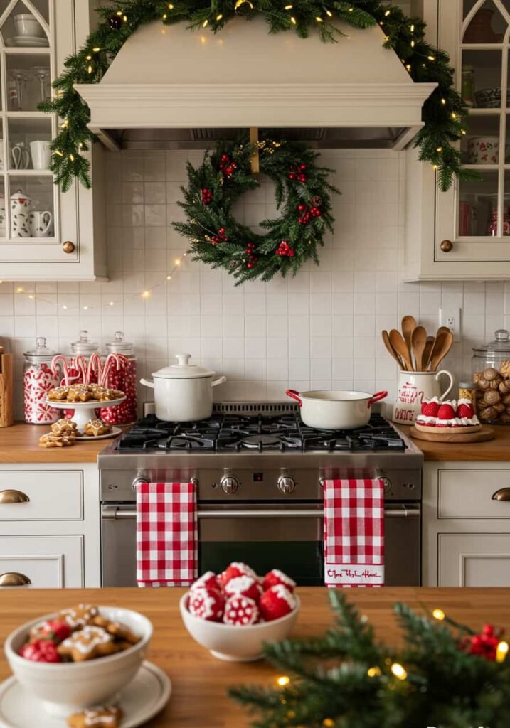 Christmas-Themed Cozy Kitchen with Holiday Decor
