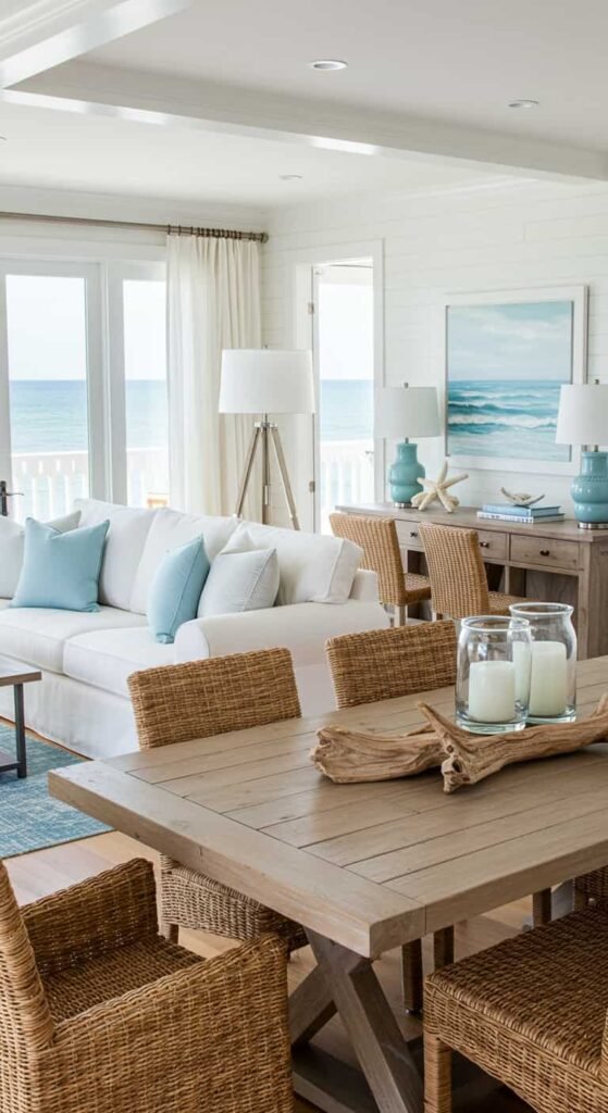 Coastal-Themed Living and Dining Room
