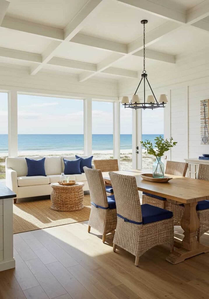 Coastal-Themed Open Living and Dining Space
