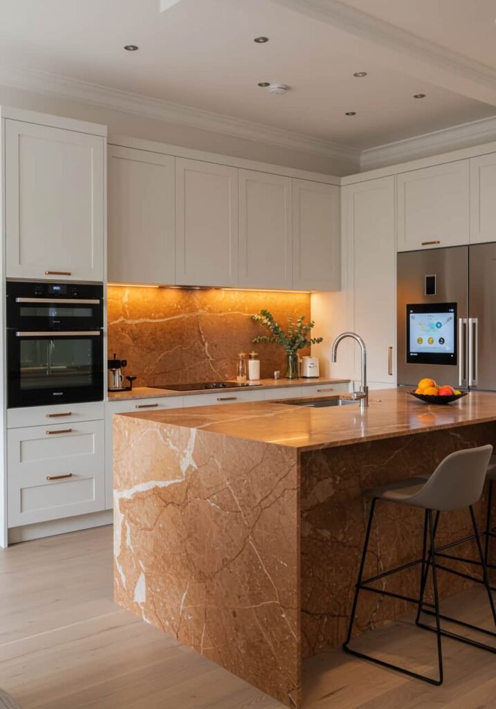 Contemporary Luxury Kitchen with Waterfall Island
