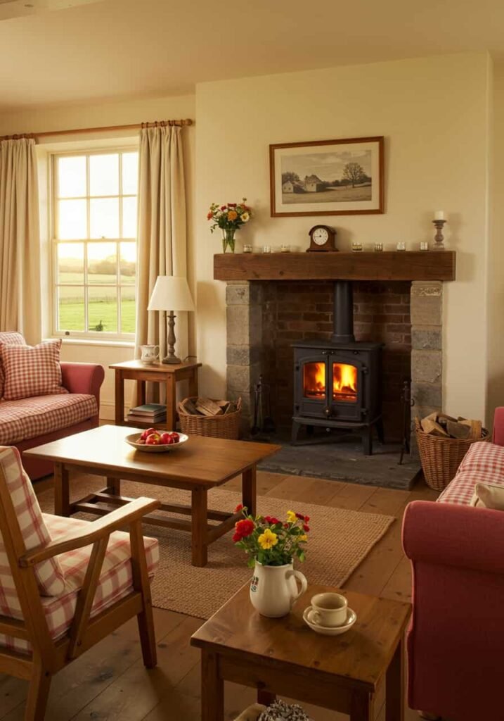 Country-Style Living Room with Gingham Accents
