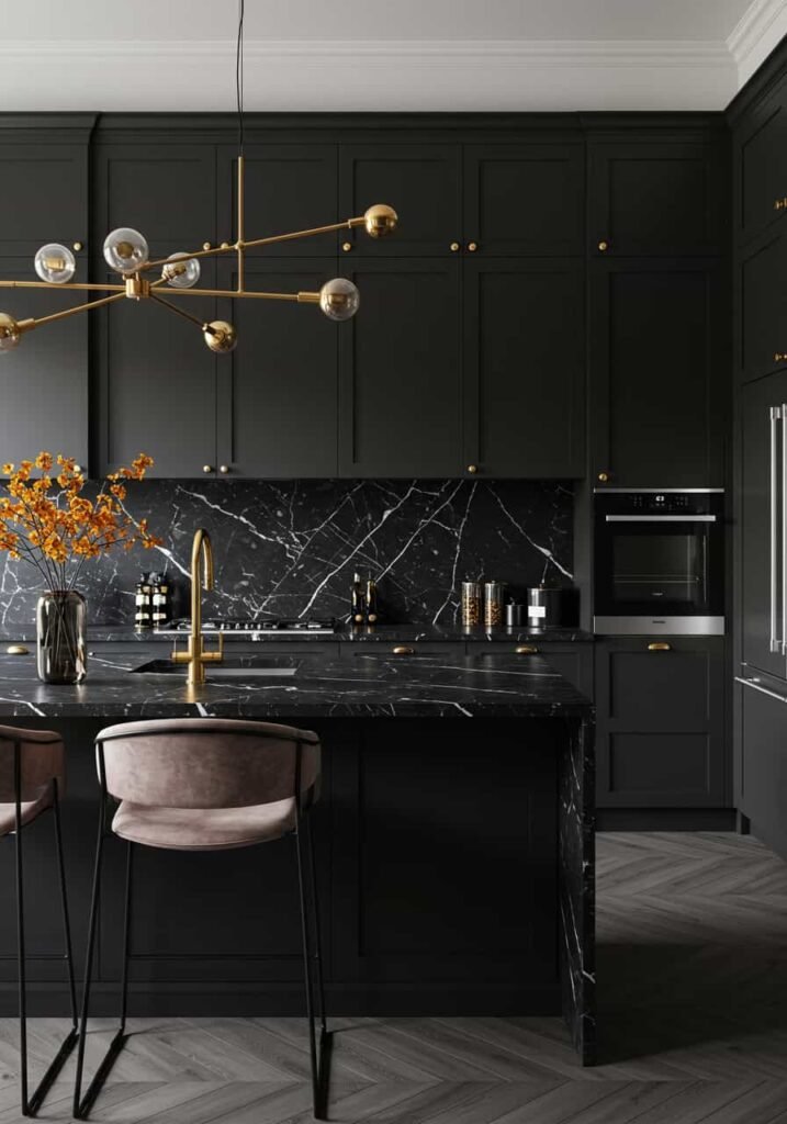 Dark & Moody Luxury Kitchen with Black Marble
