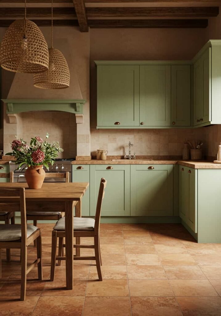 Earthy-Toned Aesthetic Kitchen with Terracotta and Sage Green
