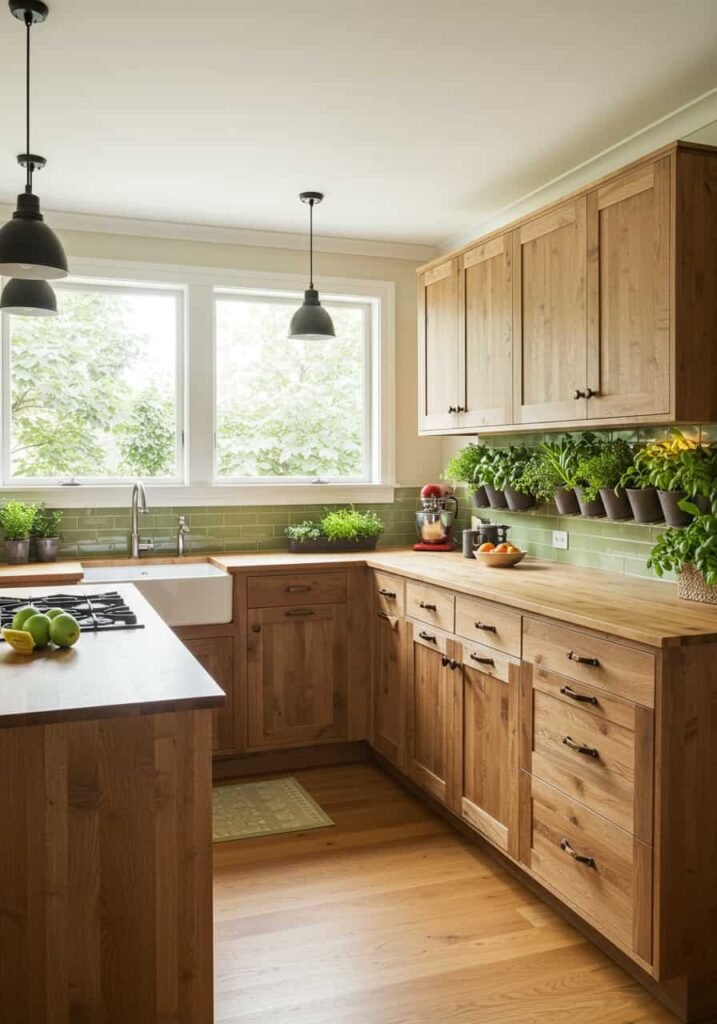 Eco-Friendly Kitchen with Reclaimed Wood and Vertical Herb Garden
