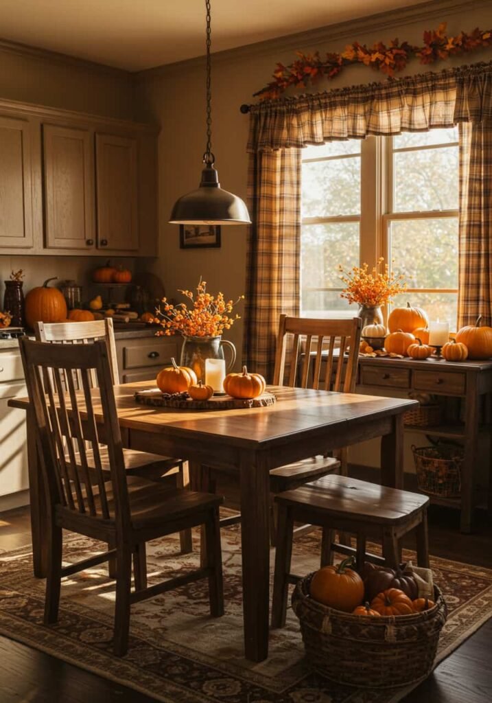 Fall-Inspired Cozy Kitchen with Warm Tones and Autumn Decor
