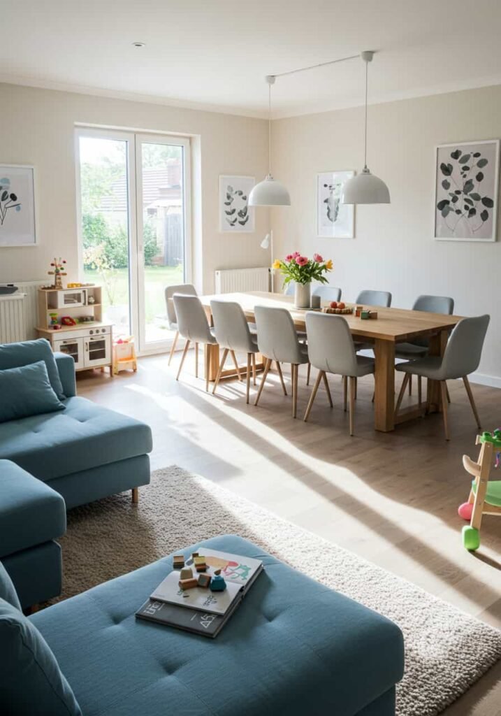 Family-Friendly Open Living and Dining Room
