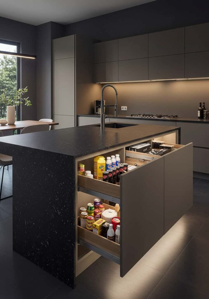 Floating Kitchen Island with Hidden Storage Compartments
