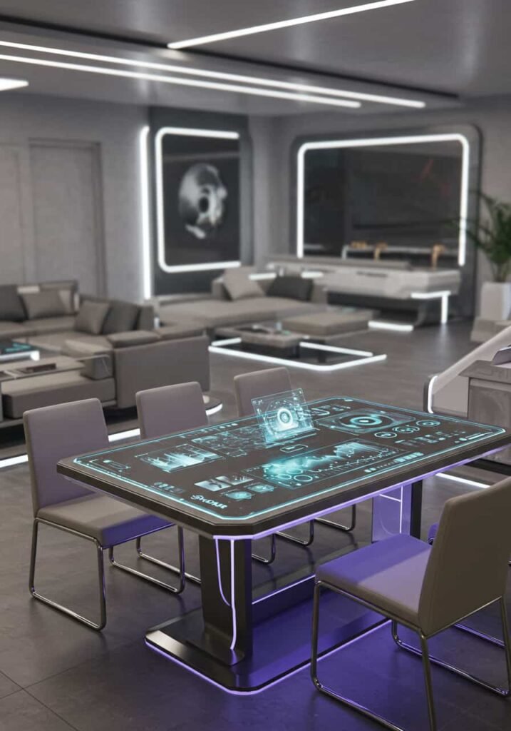 Futuristic Open-Plan Living and Dining Area