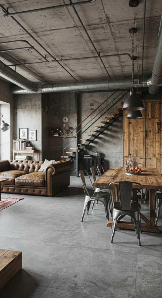 Industrial-Inspired Living and Dining Room
