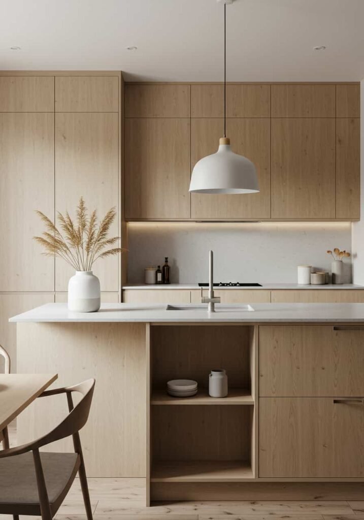 Japanese-Inspired Kitchen with Clean Lines and Soft Wood Tones