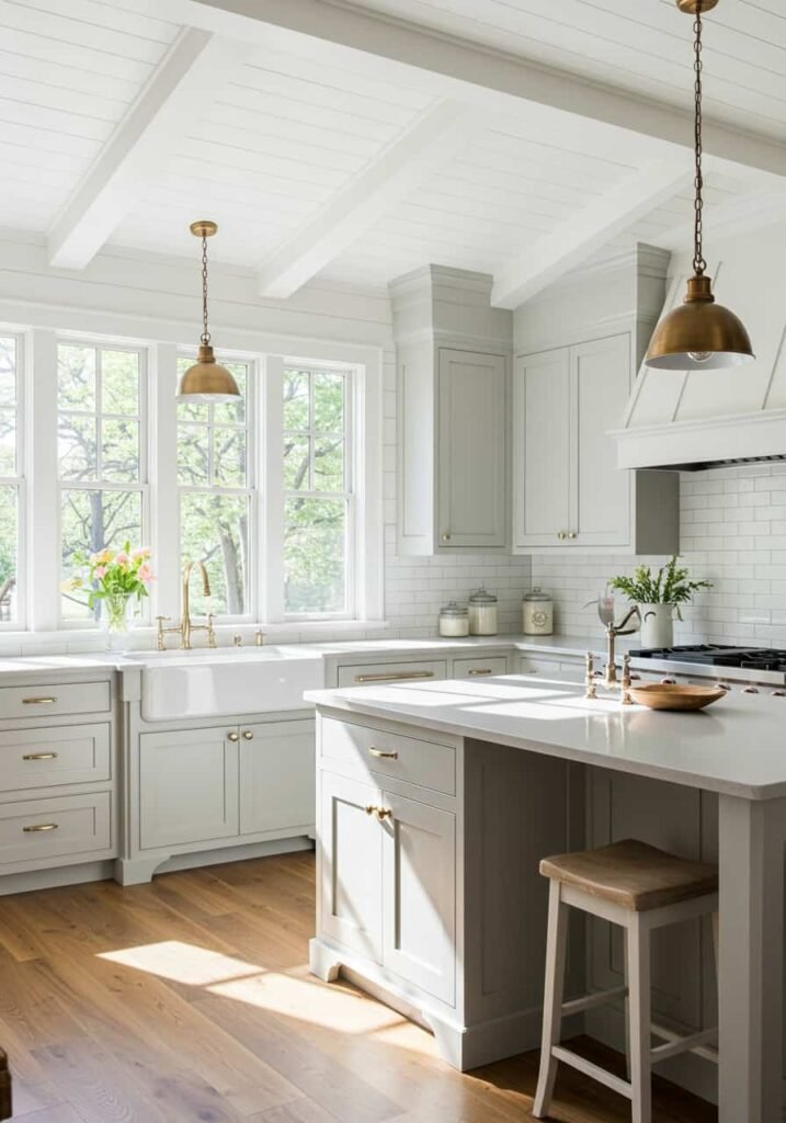  Large Windows Flooding a Contemporary Farmhouse Kitchen with Natural Light
