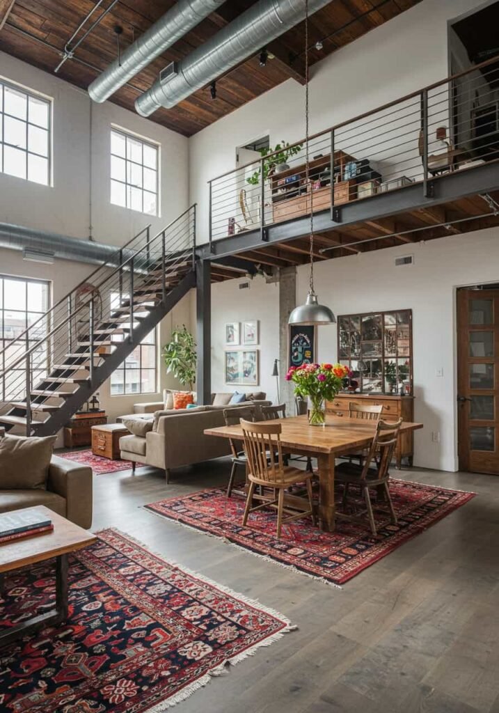 Loft-Style Open Living and Dining Room