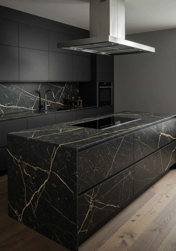 Luxury Kitchen Island with Built-in Induction Cooktop and Retractable Exhaust System
