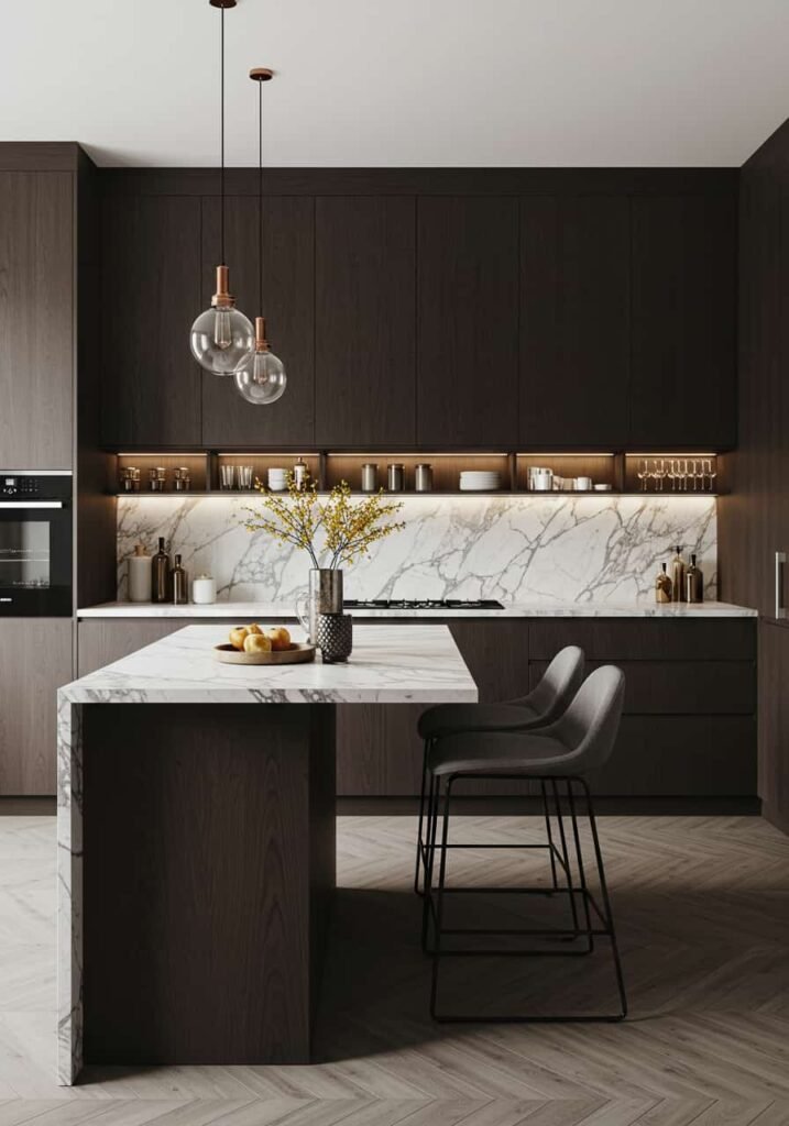 Marble and Wood Fusion Luxury Kitchen
