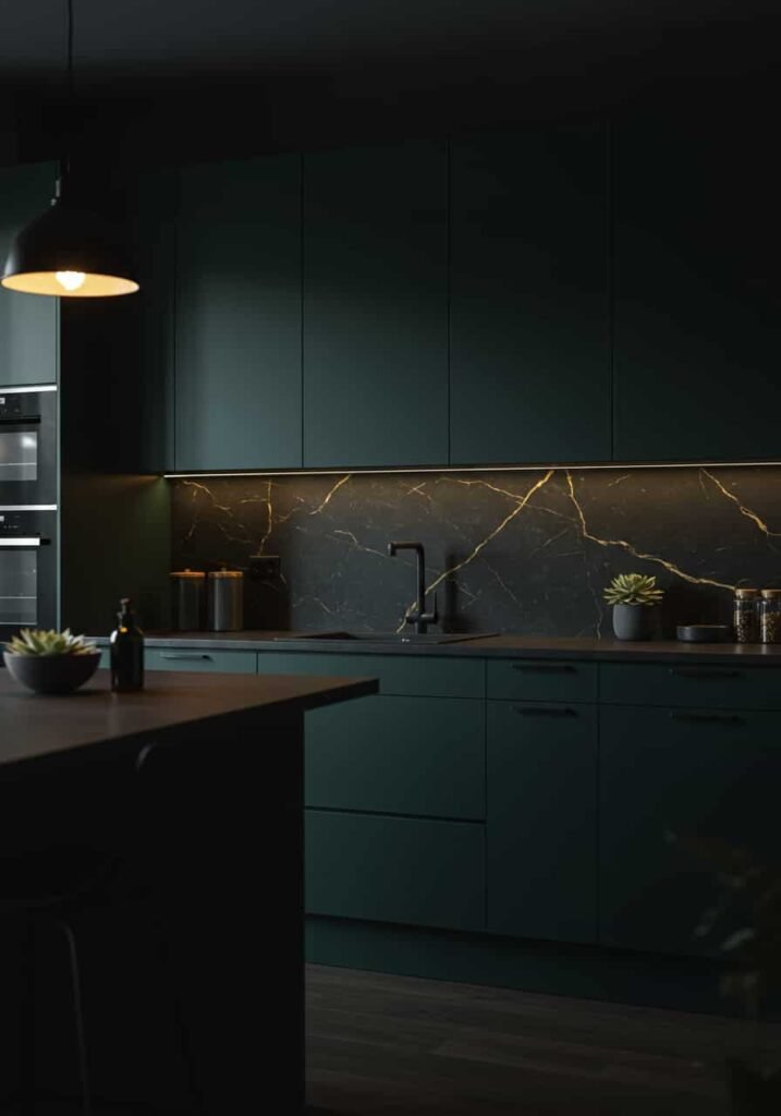  Modern Dark Aesthetic Kitchen with Moody Lighting
