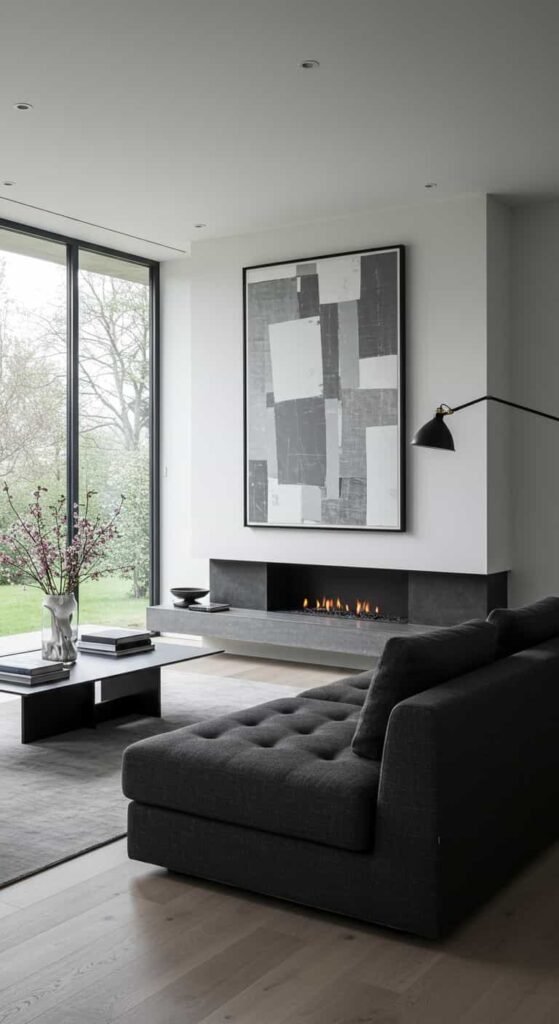 Modern Minimalist Formal Living Room with Abstract Art
