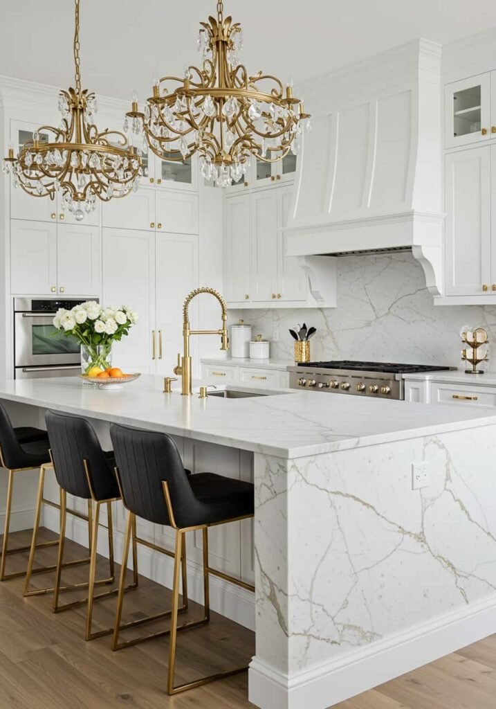 Modern White and Gold Luxury Kitchen
