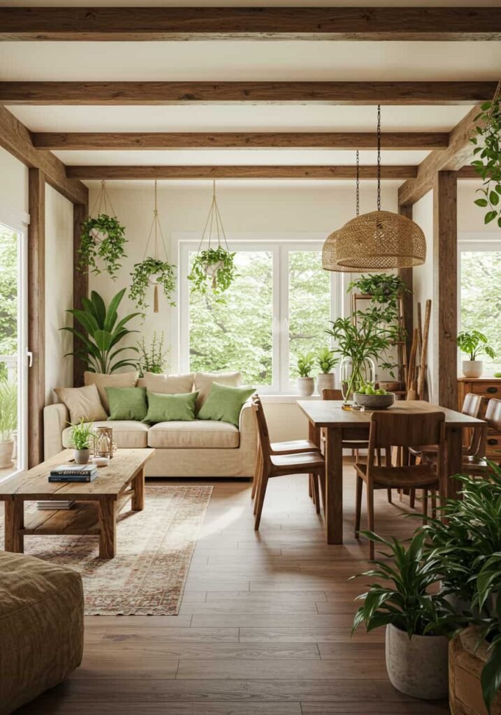 Nature-Inspired Open Living and Dining Area