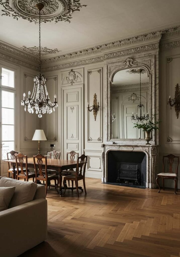 Parisian-Style Open Living and Dining Room
