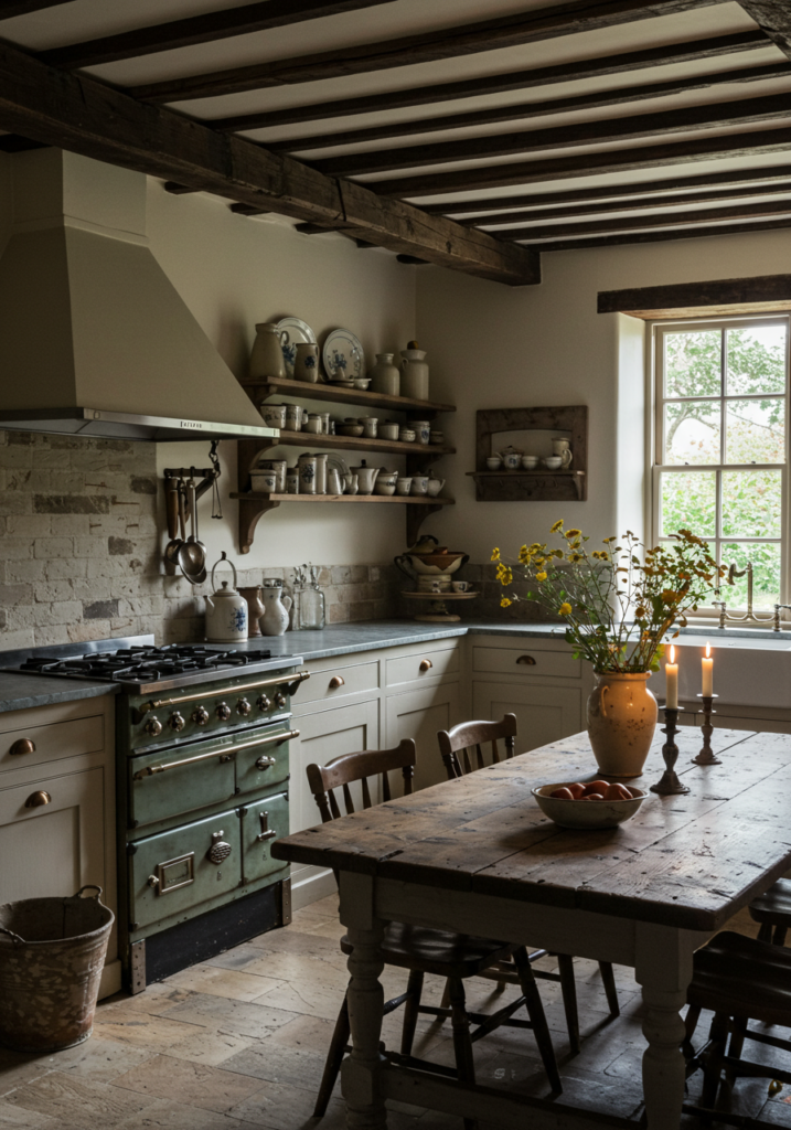 Rustic Farmhouse Kitchen with Wooden Beams and Vintage Charm