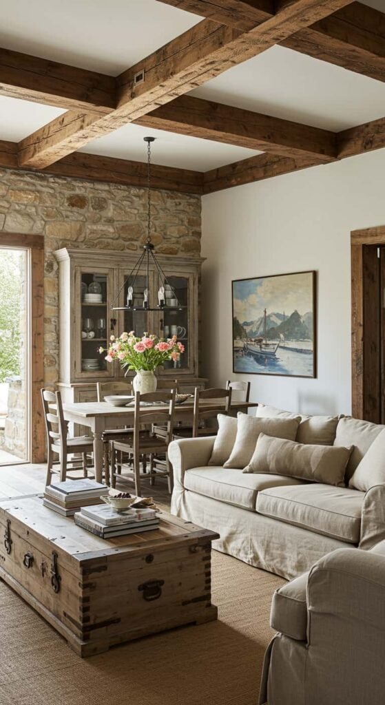 Rustic Living and Dining Combo with Farmhouse Charm
