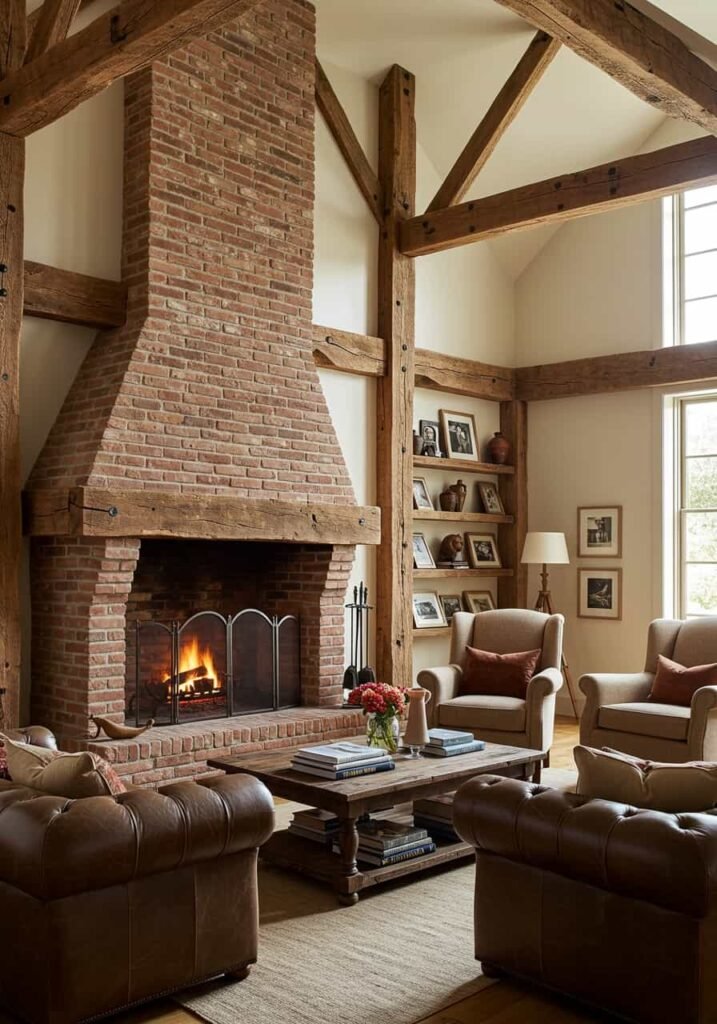 Rustic Traditional Living Room with Exposed Beams
