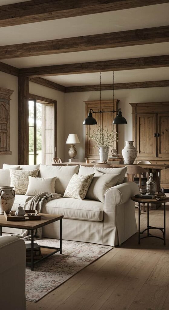 Rustic Yet Modern French Country Living Room
